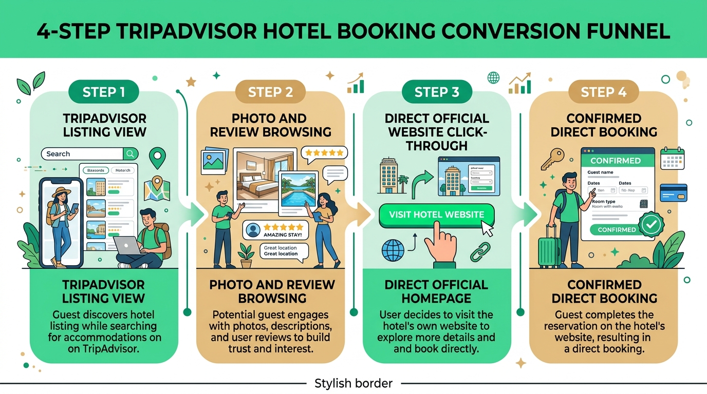 Entonnoir de conversion TripAdvisor vers la réservation directe sur le site officiel